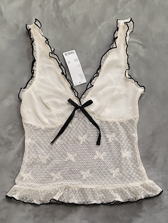 Urban Outfitters Tops - Kimchi Blue Ivory Lace Blouse with Black Trim And Bow / Bow Motif